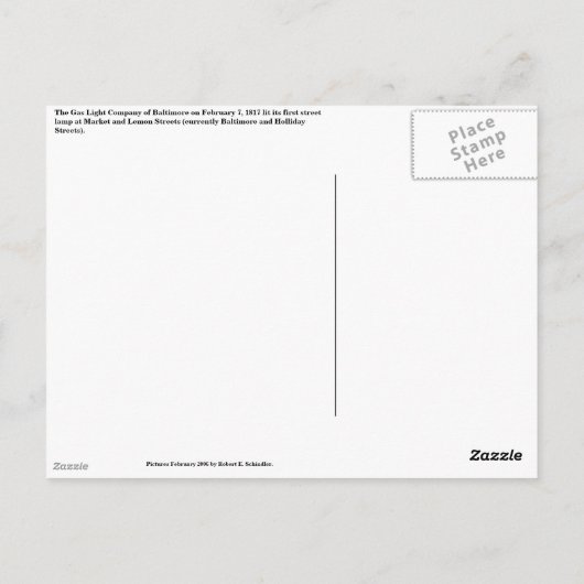Erstes Gas Street Lamp in Amerika Postkarte (Rückseite)