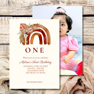 Erstes Geburtstag Foto Earth Tone Boho Rainbow Einladung