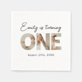 Erstes Geburtstag Foto Minimal 1. Geburtstag Party Serviette (Vorderseite)