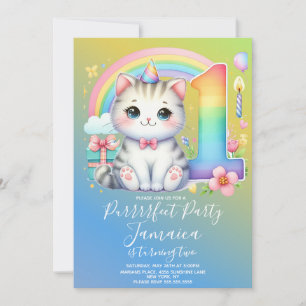 Erstes Geburtstag Kitten Rainbow-Party Einladung