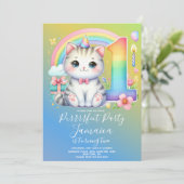 Erstes Geburtstag Kitten Rainbow-Party Einladung (Stehend Vorderseite)