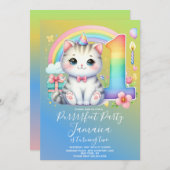 Erstes Geburtstag Kitten Rainbow-Party Einladung (Vorne/Hinten)