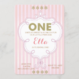 Erstes Geburtstags-Gold und rosa Einladung