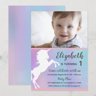 Erstes Geburtstags-Party des Unicorn-Baby-Fotos Einladung