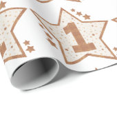 Erstes Geburtstags-Rosa und Goldstern Geschenkpapier (Rolleneckpunkt)