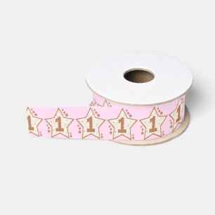 Erstes Geburtstags-Rosa und Goldstern Ripsband