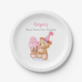 Erstes Geburtstags-Teddybär-Eis Mädchen Pappteller (Vorderseite)