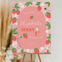 Erstes Geburtstags-Willkommensschild Pink Strawber