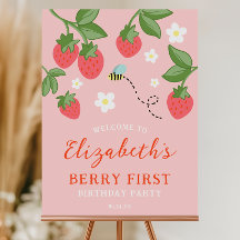 Erstes Geburtstags-Willkommensschild Pink Strawber
