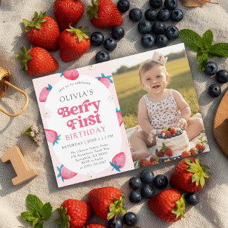Erstes Geburtstagsfoto mit Beeren Einladung