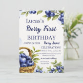 Erstes Geburtstagsjunge Berry 1. Geburtstag Einladung (Stehend Vorderseite)
