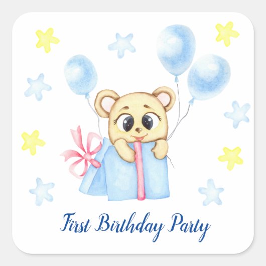 Erstes Geburtstagskind-Party positiv Quadratischer Aufkleber (Vorderseite)
