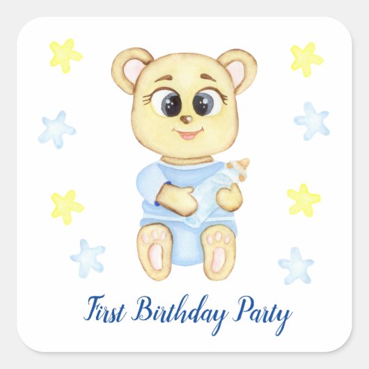 Erstes Geburtstagskind-Party positiv Quadratischer Aufkleber (Vorderseite)