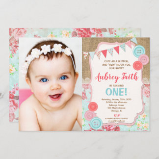 Erstes Geburtstagsmädchen, das als Knopfgeschenk n Einladung