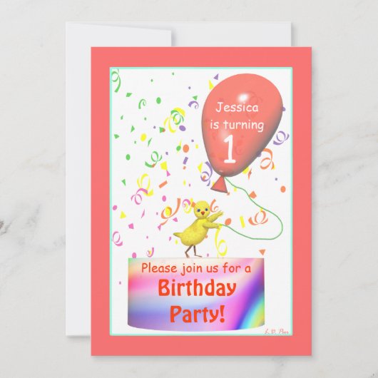 Erstes Geburtstagsparty-Huhn Einladung (Vorderseite)