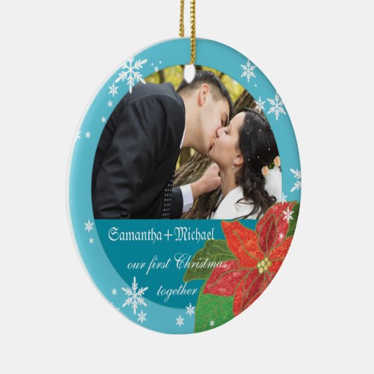 Erstes Geschenk des Poinsettia-Hochzeits-Paares Keramikornament (Rechts)