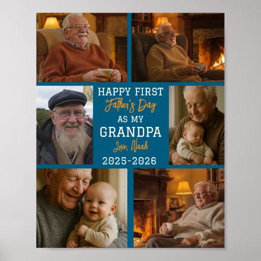 Erstes Großvater-Tag-Foto-Collage Poster (Vorne)