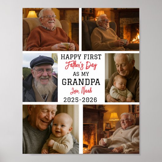 Erstes Großvater-Tag-Foto-Collage Poster (Vorne)