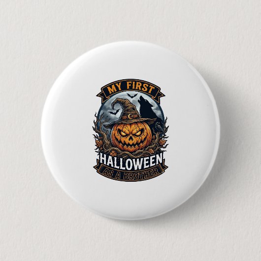 Erstes Halloween als Bruder Kürbis Wolf Mond_1 Button (Vorderseite)