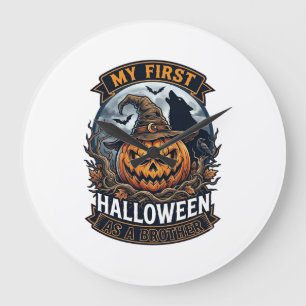 Erstes Halloween als Bruder Kürbis Wolf Mond_1 Große Wanduhr