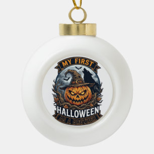 Erstes Halloween als Bruder Kürbis Wolf Mond_1 Keramik Kugel-Ornament