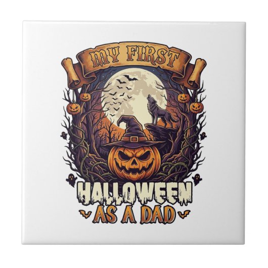 Erstes Halloween als Dad Kürbis Wolf Mond_1 Fliese (Vorderseite)