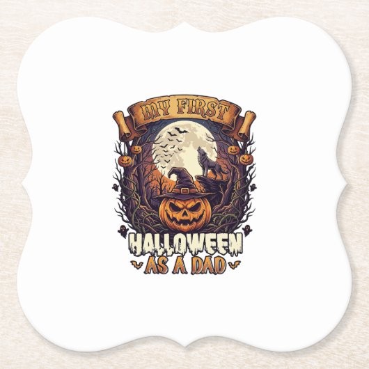 Erstes Halloween als Dad Kürbis Wolf Mond_1 Untersetzer (Vorderseite)