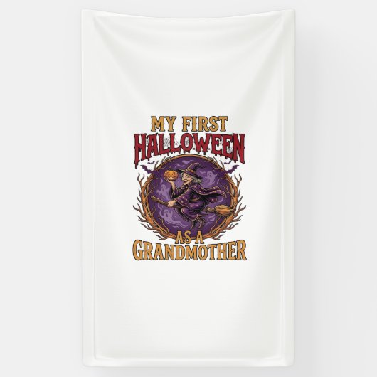 Erstes Halloween als Großmutter Hexe Kürbis Fleder Banner (Vertikal)