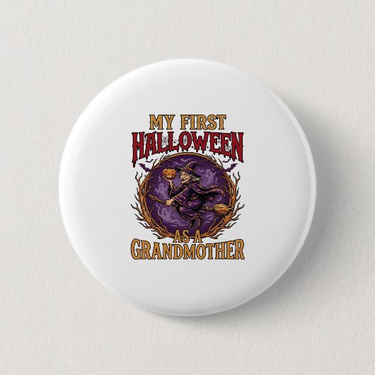 Erstes Halloween als Großmutter Hexe Kürbis Fleder Button (Vorderseite)