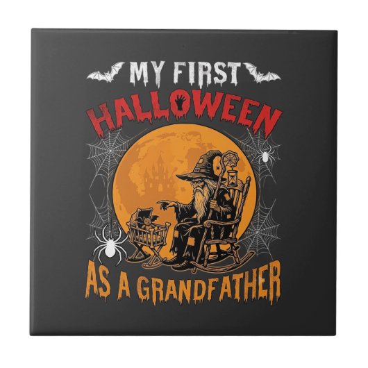Erstes Halloween als Großvater Zauberer Fledermaus Fliese (Vorderseite)