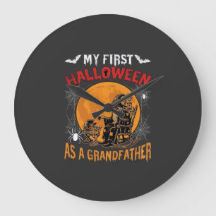 Erstes Halloween als Großvater Zauberer Fledermaus Große Wanduhr