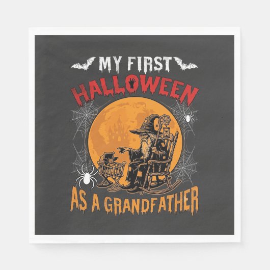 Erstes Halloween als Großvater Zauberer Fledermaus Serviette (Vorderseite)