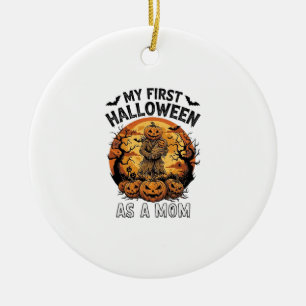 Erstes Halloween als Kürbis-Vogelscheuche-Baby-Mon Keramik Ornament