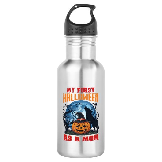 Erstes Halloween als Mutter Kürbis Wolf Mond_1 Edelstahlflasche (Vorderseite)
