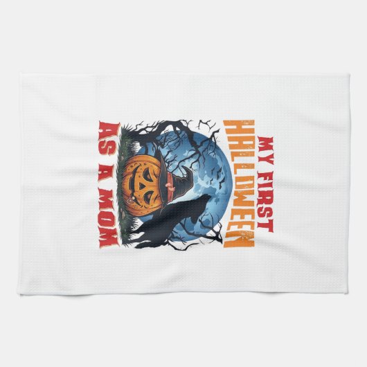 Erstes Halloween Als Mutter Kürbis Wolf Mond_1 Geschirrtuch (Horizontal)