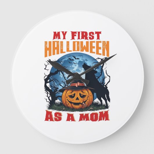 Erstes Halloween als Mutter-Kürbis-Wolf-Mond Große Wanduhr (Vorderseite)