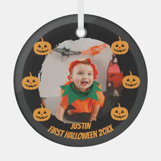 erstes Halloween-Foto Ornament Aus Glas (Vorderseite)