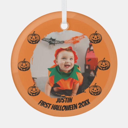 erstes Halloween-Foto Ornament Aus Glas (Vorderseite)