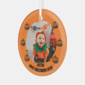 erstes Halloween-Foto Ornament Aus Glas (Vorderseite links)