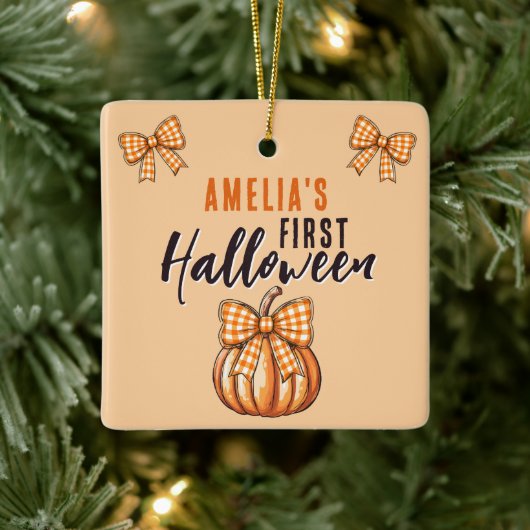 Erstes Halloween-Kürbis-Schleife für Babys Keramikornament (Baum)