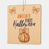 Erstes Halloween-Kürbis-Schleife für Babys Keramikornament (Links)