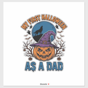Erstes Halloween Papa Vintage Kürbis Wolf Shirt_1 Aufkleber