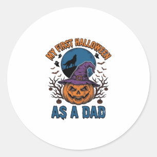 Erstes Halloween Papa Vintage Kürbis Wolf Shirt_1 Runder Aufkleber