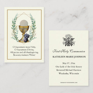 Erstes Heilige Kommunion Chalice Gastgebet Visitenkarte