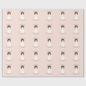 Erstes heilige Kommunions-brünettes Mädchen Geschenkpapier (Flach)