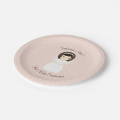 Erstes heilige Kommunions-brünettes Mädchen Pappteller (Schrägansicht)