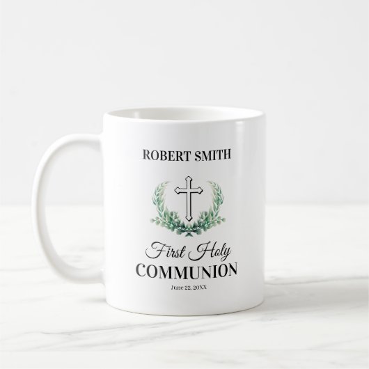 Erstes heiliges Abendmahl mit grünem Blatt Kaffeetasse (Links)