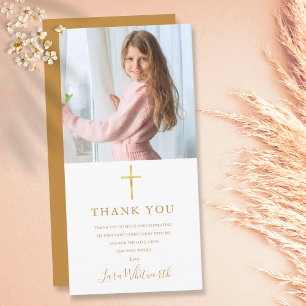 Erstes Heiliges Kommunion Foto mit goldener Unters Dankeskarte