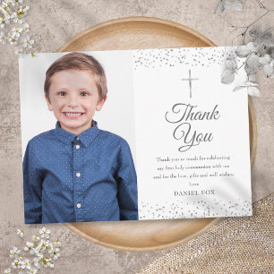 Erstes Heiliges Kommunion Foto Silber Danke Postkarte