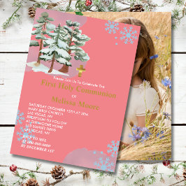 Erstes Heiliges Kommunion Winterwald Snowflake Fot Einladung